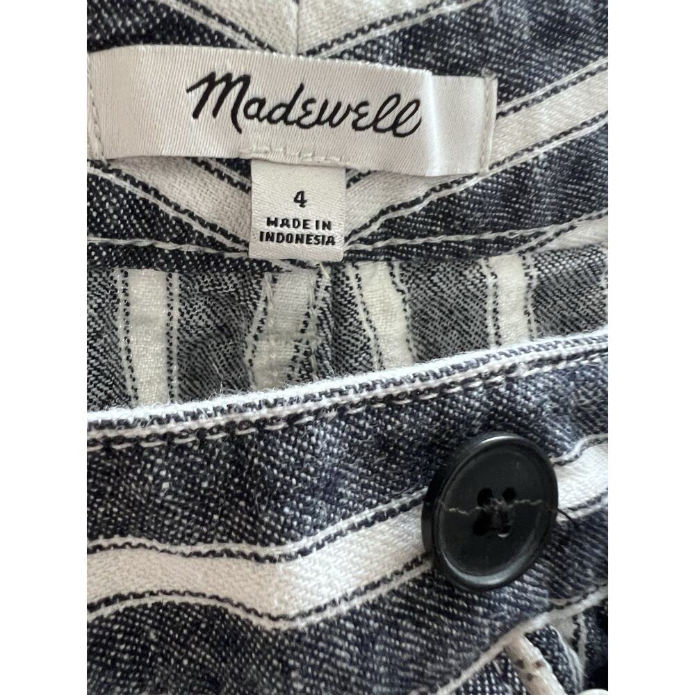 Madewell Zoe Relaxed Wide Pants Linen Blend Navy White Stripe Sz 4 High Rise - Picture 5 of 8